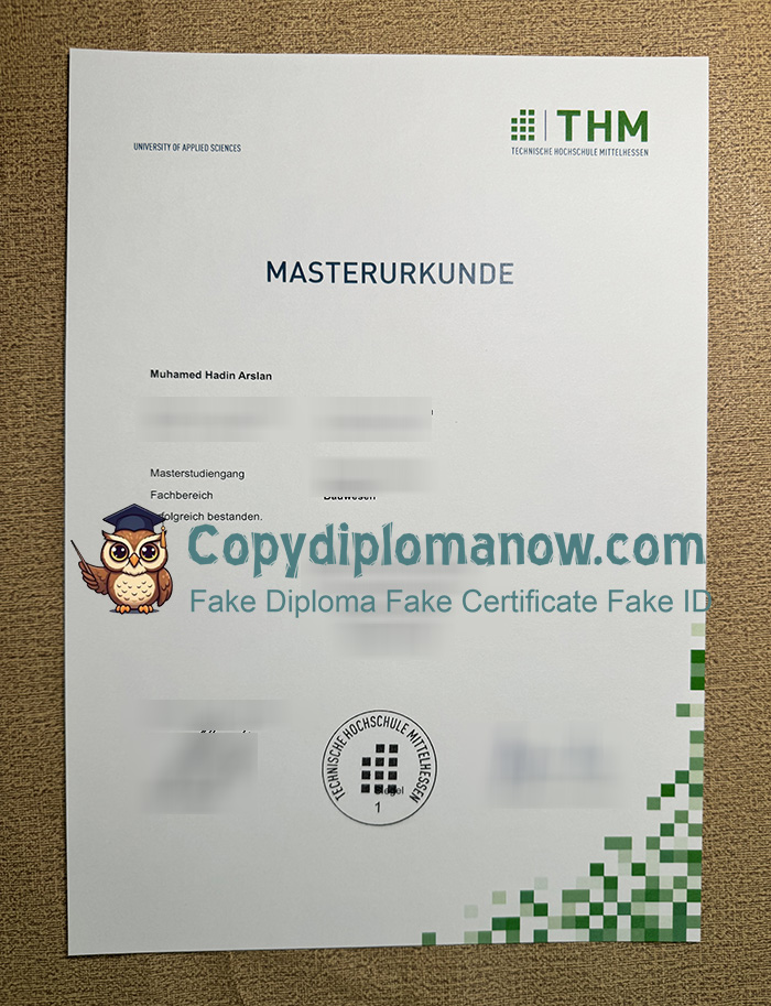 THM Urkunde, Technische Hochschule Mittelhessen Urkunde