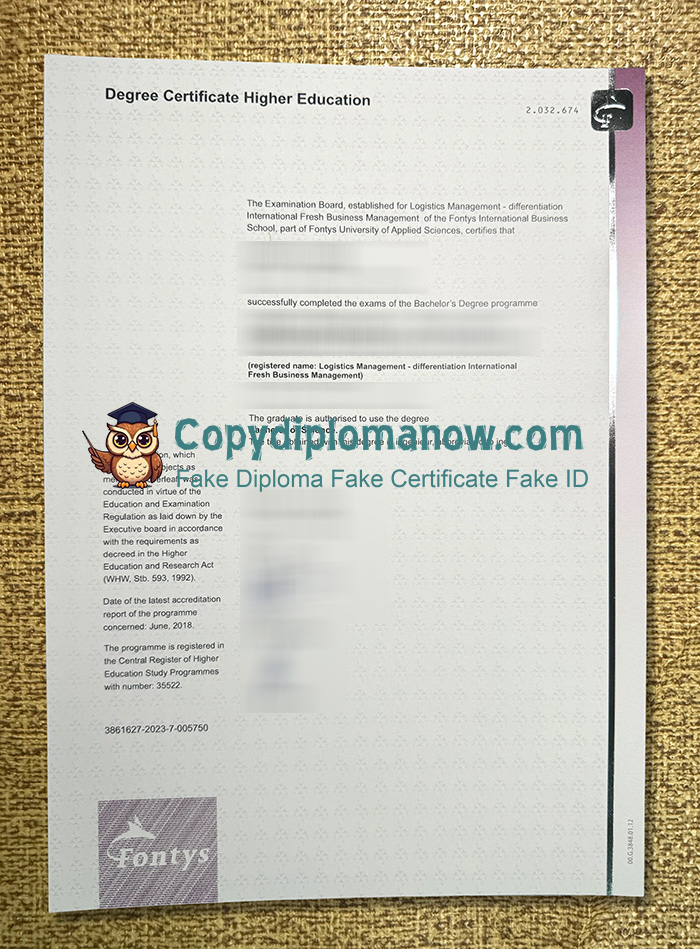 Fontys University of Applied Sciences Degree Certificate