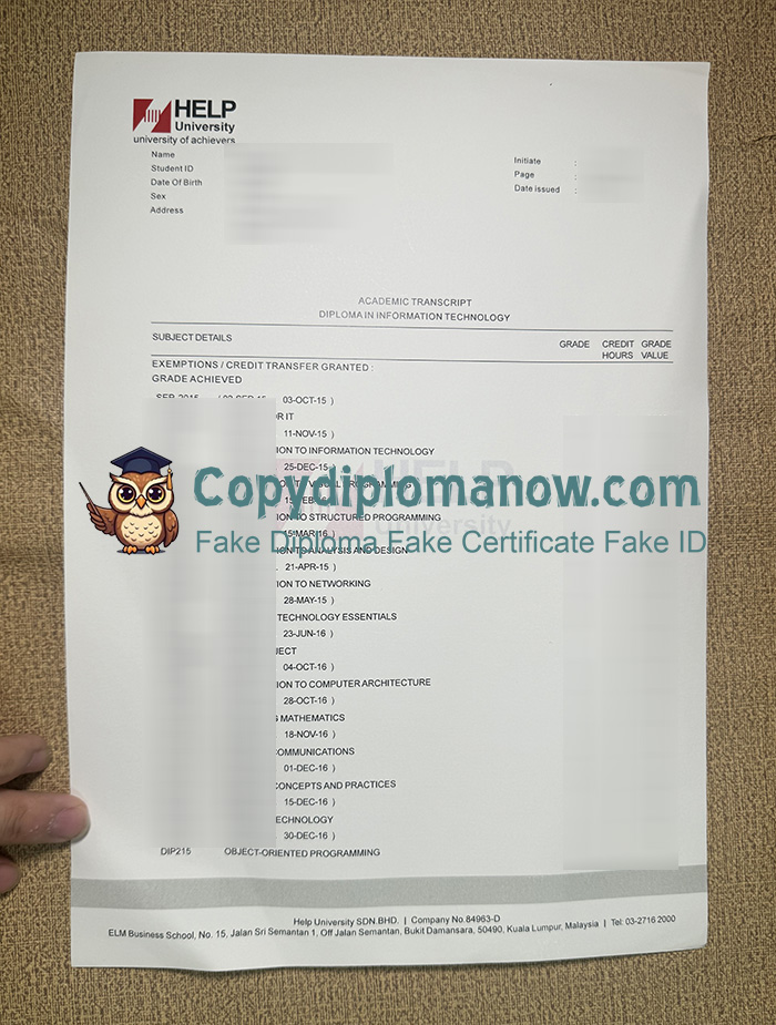 HELP University Transcript