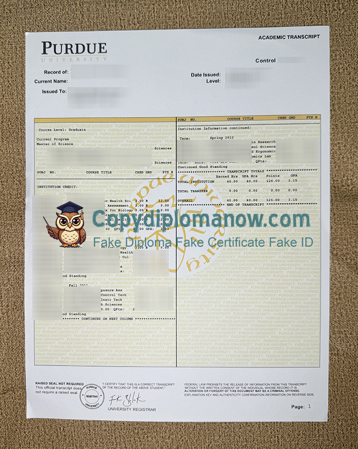 Purdue University Transcript