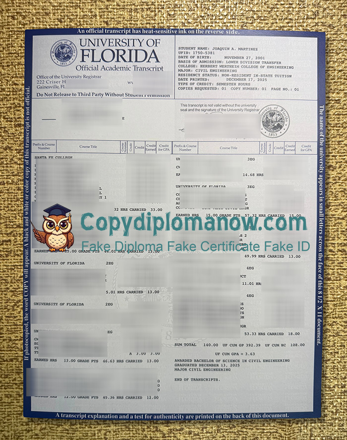 University of Florida Transcript