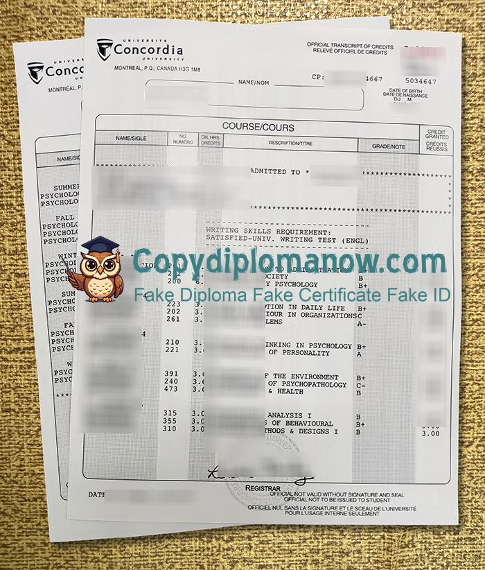 Concordia University Transcript