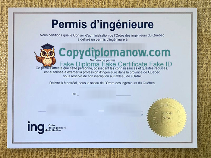 Québec Permis d'ingénieur Certificate