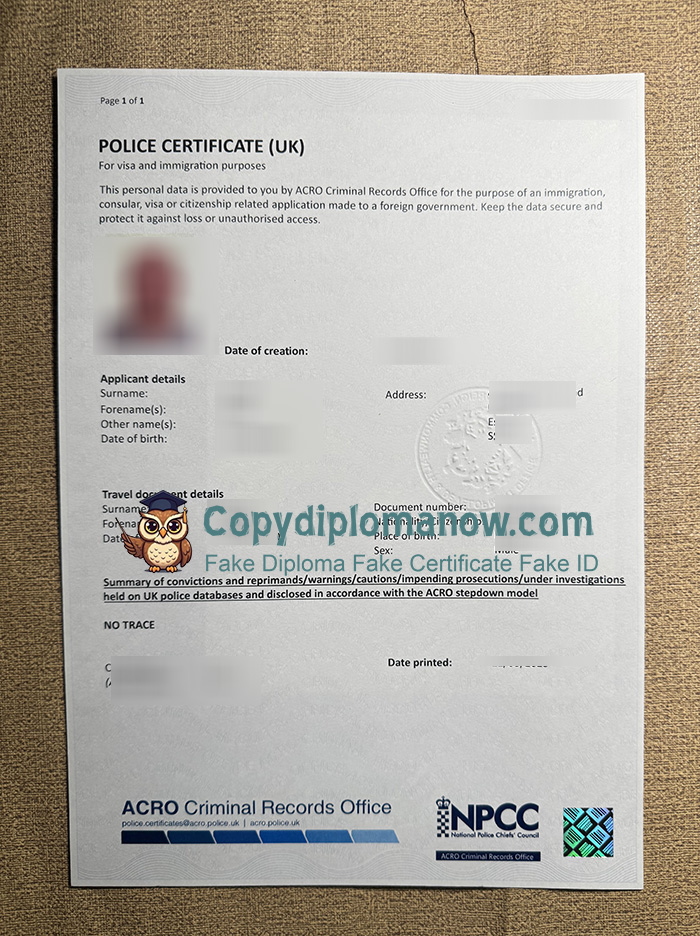 UK Police Certificate