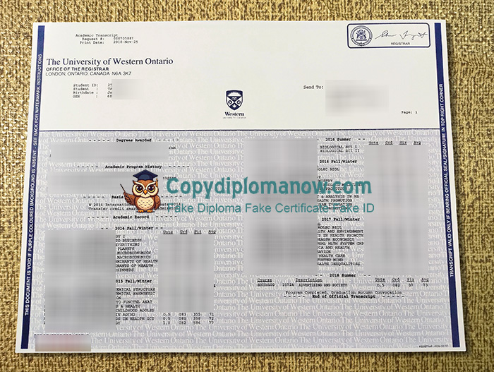 University of Western Ontario Transcript, UWO Transcript
