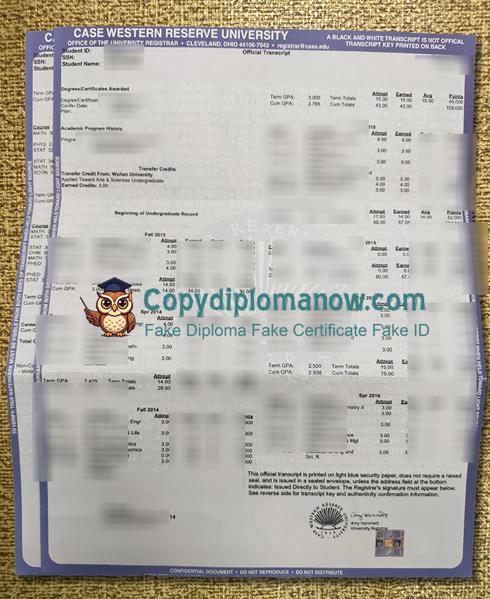 Case Western Reserve University Transcript, CWRU Transcript