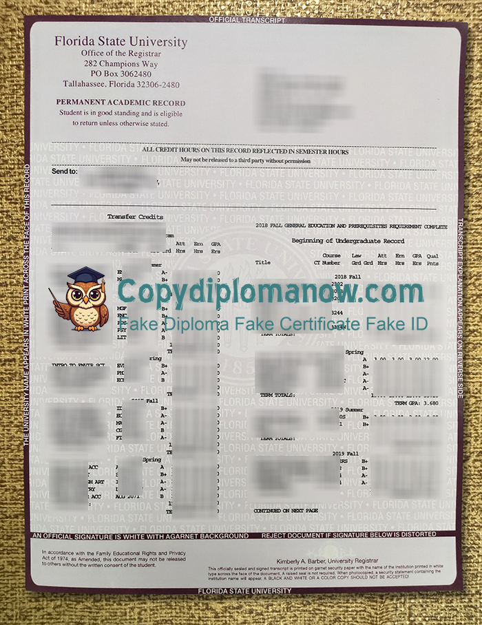 Florida State University Transcript, FSU Transcript