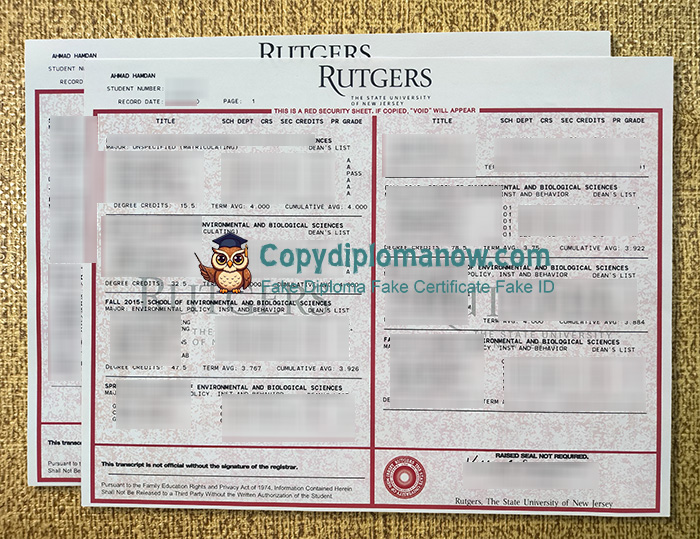 Rutgers University–New Brunswick Transcript