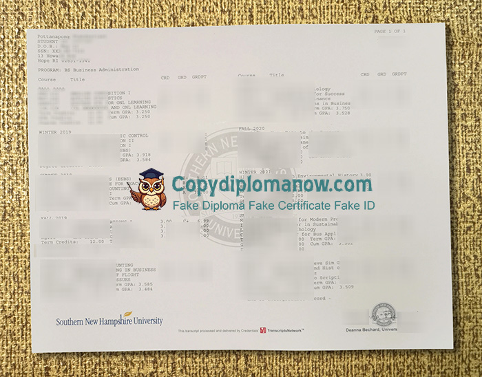 SNHU Transcript, Southern New Hampshire University Transcript