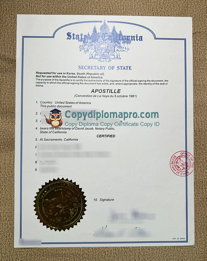 California Apostille Certificate