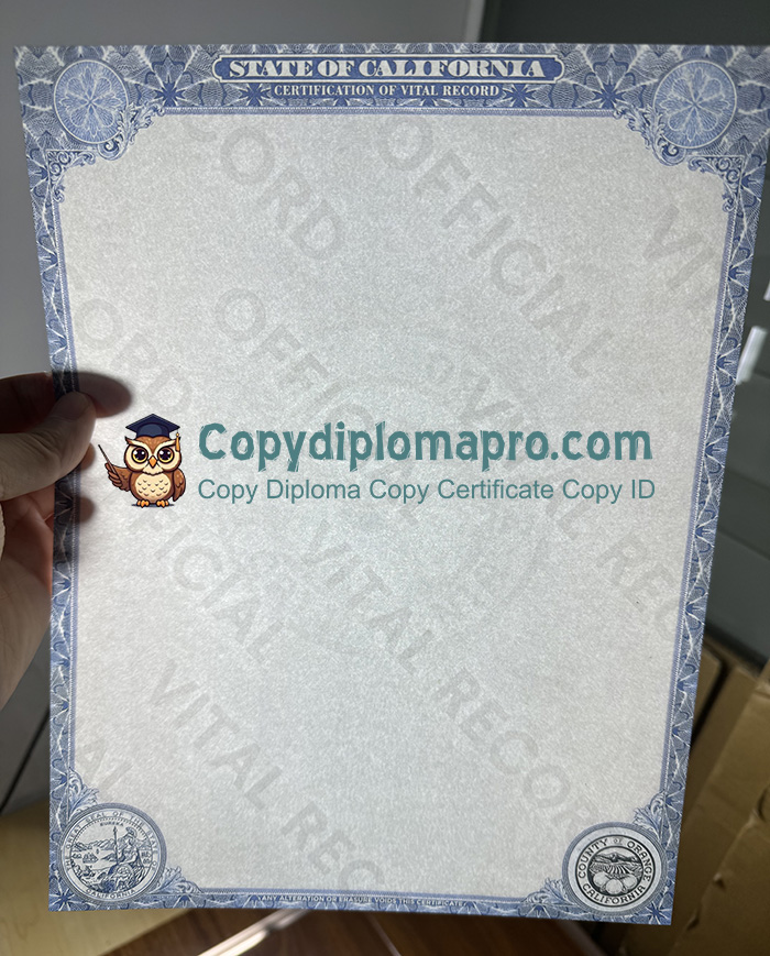 California birth certificate with watermark