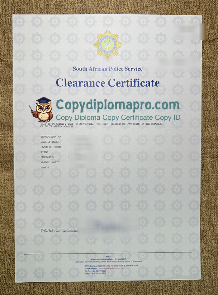 South African Police Clearance Certificate