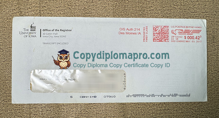 University of Iowa transcript envelope