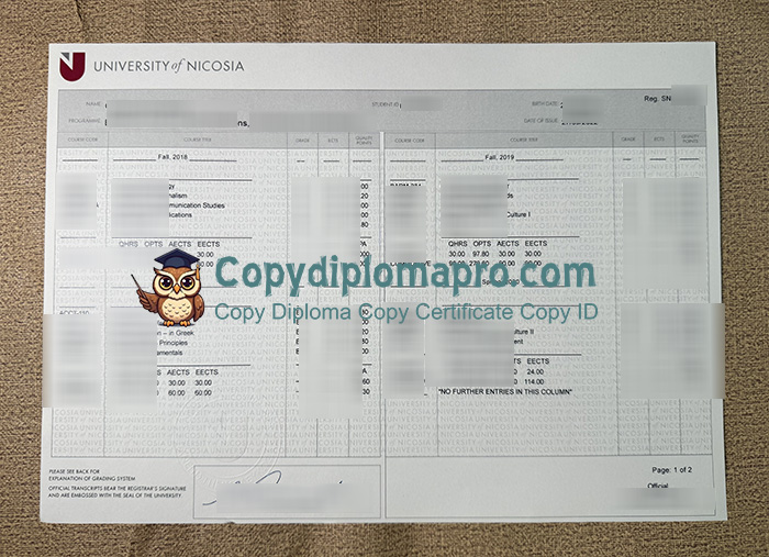 University of Nicosia Transcript