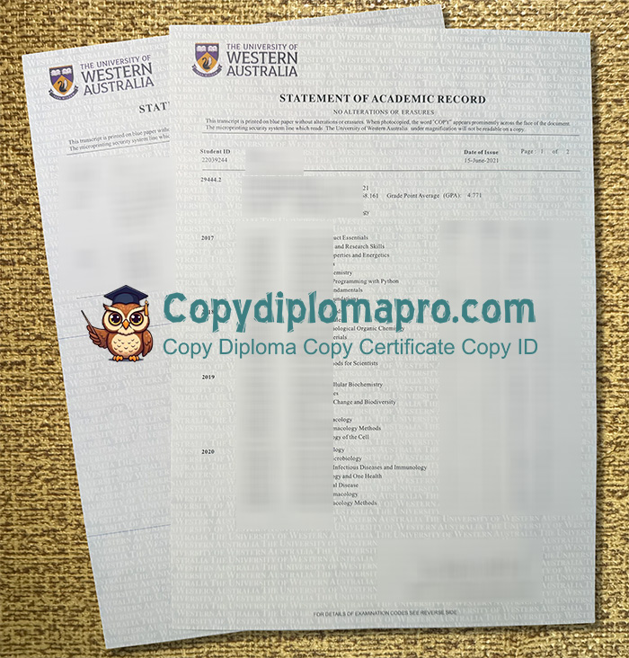 University of Western Australia Transcript, UWA Transcript