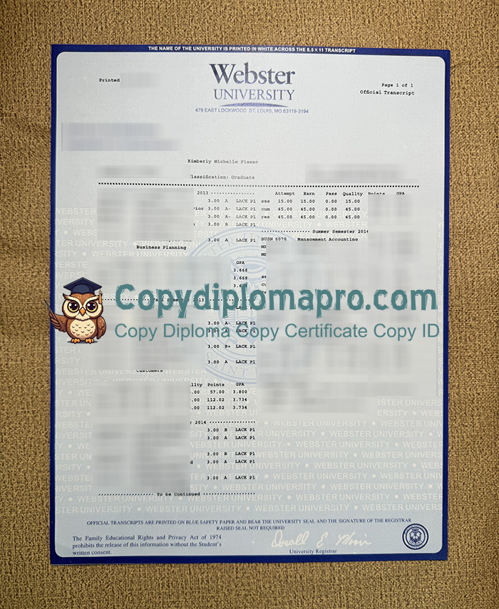 Webster University Transcript