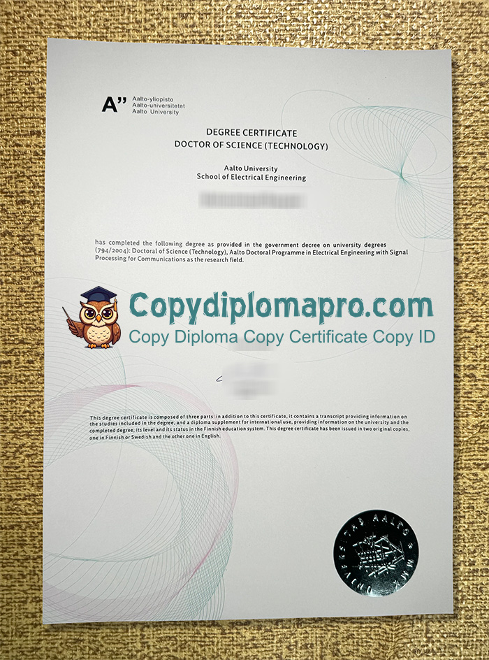 Aalto yliopisto Degree Certificate