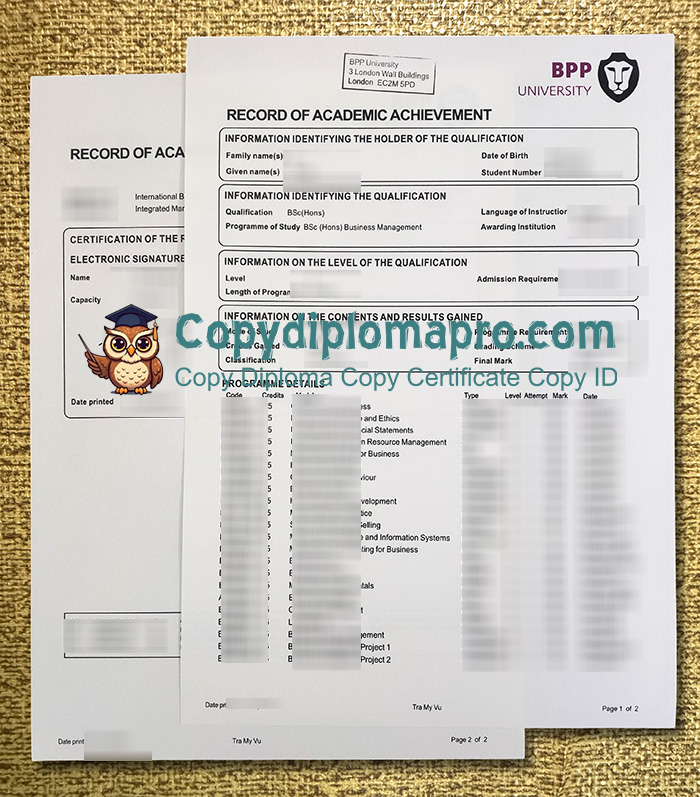 BPP University Transcript