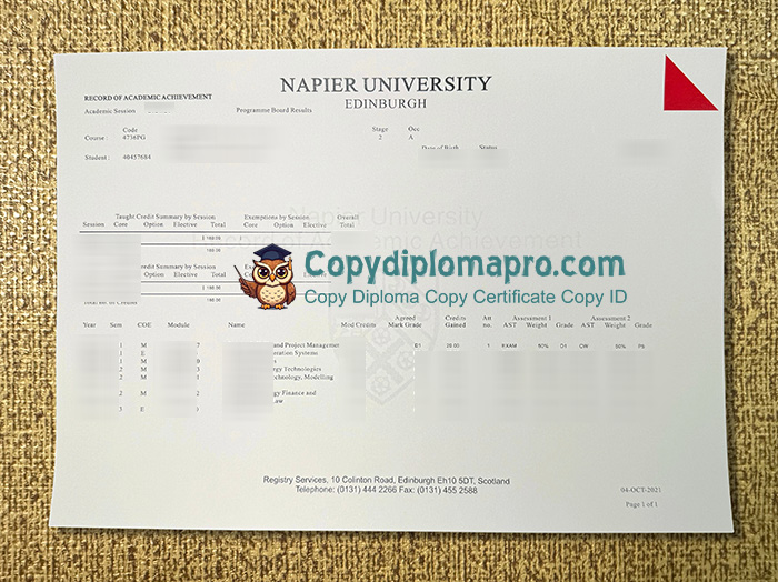 Edinburgh Napier University Transcript