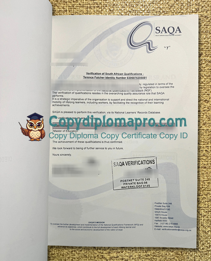 SAQA Certificate