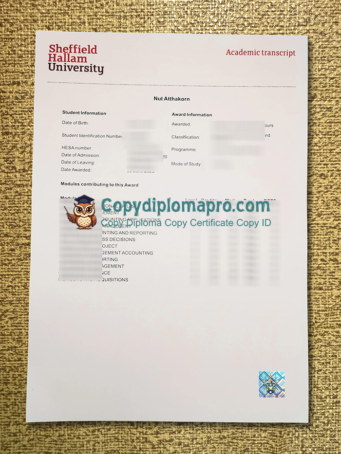 Sheffield Hallam University Transcript, SHU Transcript