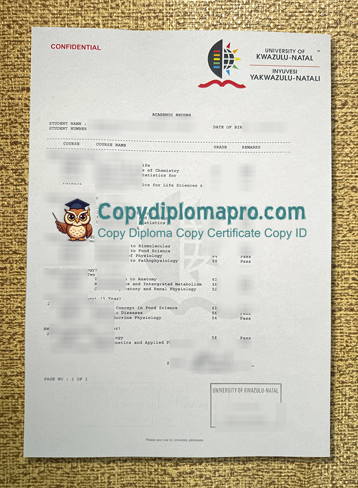 University of KwaZulu-Natal Transcript, UKZN Transcript