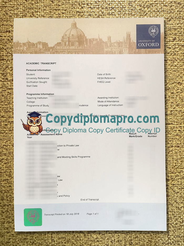 University of Oxford Transcript