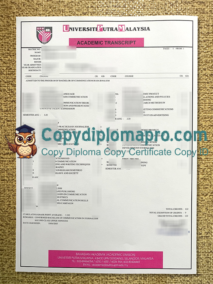 University of Putra Malaysia Transcript