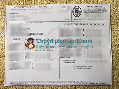 University of South Carolina Transcript