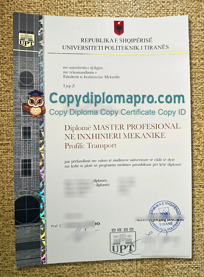 Polytechnic University of Tirana Diploma, UPT Diploma