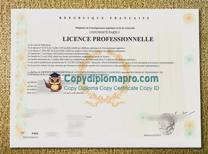 Université Paris 5 René Descartes Diploma