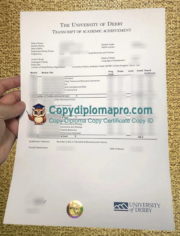 University of Derby Transcript