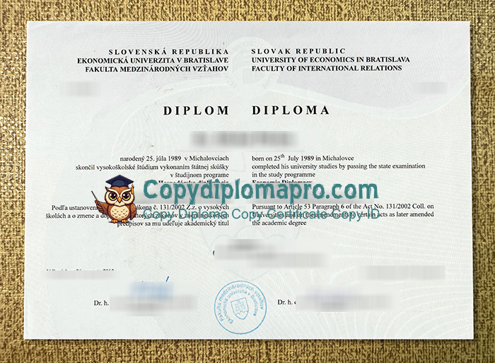 Bratislava University of Economics and Business Diploma